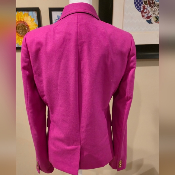 J. Crew 100% Wool Vibrant Pink Blazer with Gold Buttons - Picture 3 of 9